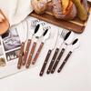 5/20Pcs Imitative Wood Silver Dinnerware Set Western Knife Fork Spoons Set Mirror Stainless Steel Cutlery Kitchen Silverware Set