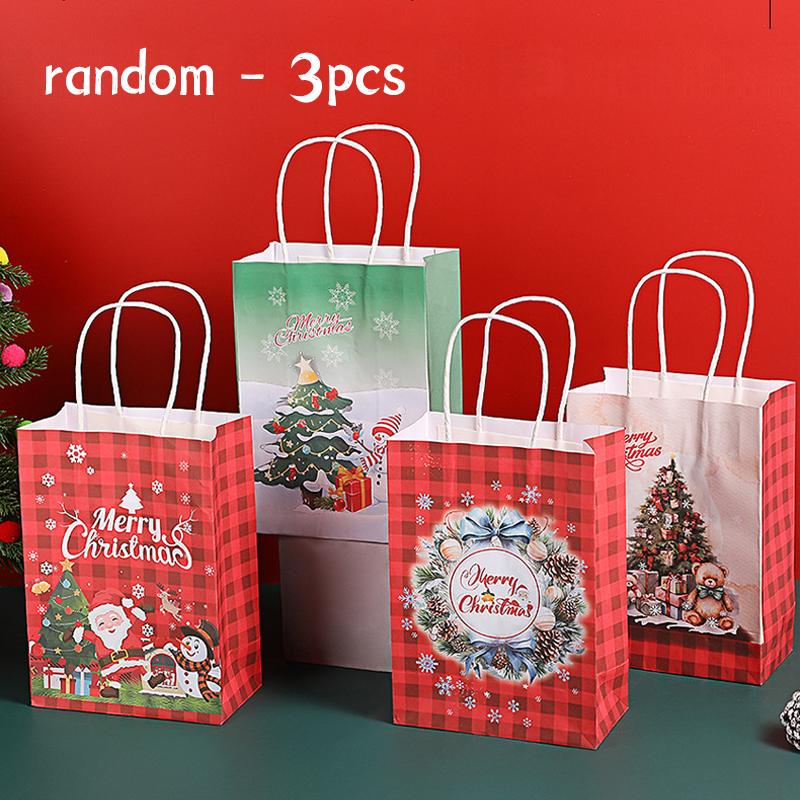 Weihnachten Handliche Kraft Geschenktüte Feiertagsparty Süßigkeiten Schokolade Verpackung Handgemachte Papiertüte Cartoon Weihnachtsbaum Flachbodenbeutel