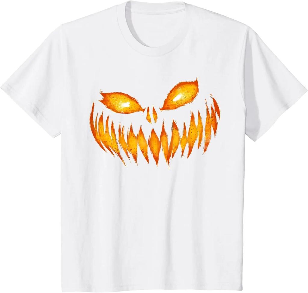 Jack O Lantern Scary Carved Pumpkin Face Halloween Costume T-Shirt for Unisex Women Casual Cotton Daily Four Seasons Tees