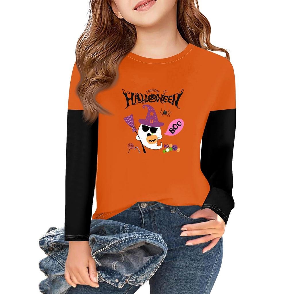 Girls Long Sleeve Halloween Day T Shirts Kids Fall Tops Crewneck Basic Tees 2-11Y