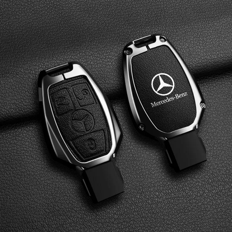 ESU5 Zinc Alloy Leather Car Key Case Cover Holder Shell Protector For Mercedes Benz A B C S Class AMG GLA CLA GLC W176 W221 W204 W205