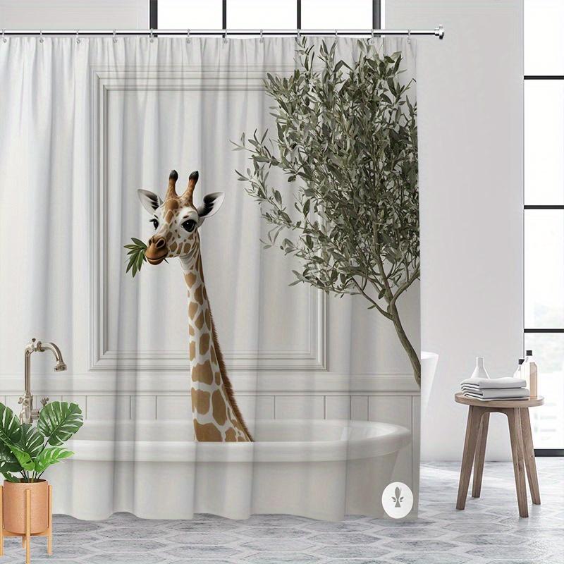 Giraffe Duschvorhang 180x180cm – Über die Wanne lugend, Waschmaschinenfest, 12 Haken Badezimmer dekorativer Duschvorhang