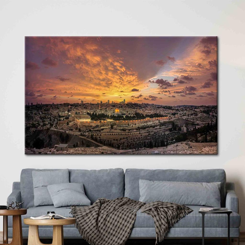 Famous City Night Landscape Poster Louvre Museum Rome Colosseum Jerusalem Sunset Wall Picture Print Home Decor Canvas Painting