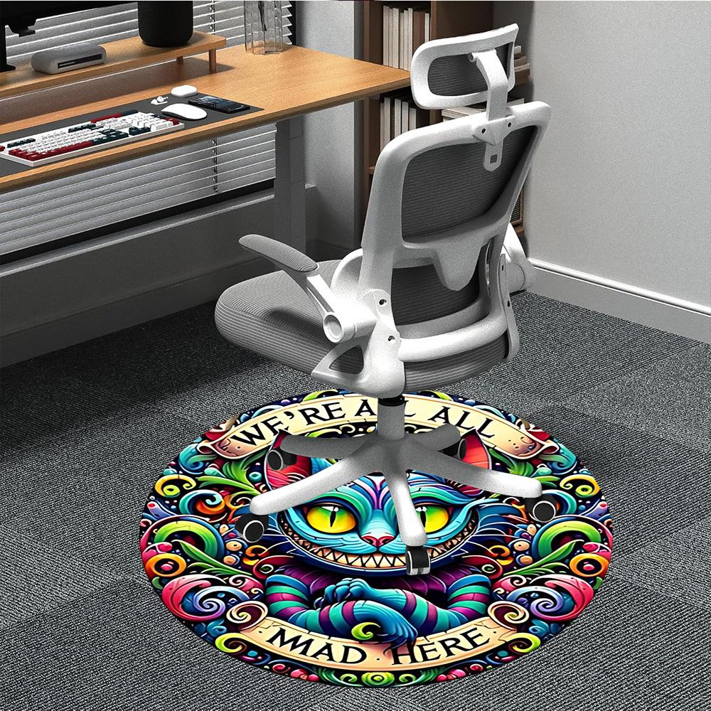 

1pc Cat Mad Office Round Area Rug, Mat Suitable For Office, Under Office Chairs Bedroom Living Room Home Decor, Room Deco 80cm