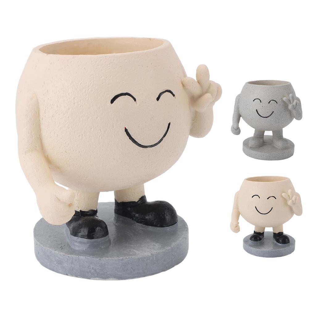 Flower Pot Cute Smile Standing Succulent Flowerpot Fadeless Resin Plant Pot for Garden Courtyard Caf