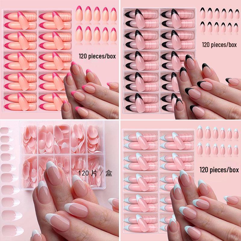 120-Piece Press-On Nails Set: Elegant French Nude Manicure with Easy-Remove Design