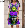 Colorful Indian Style Women Short Sleeve V-Neck 3D Printed Dress New Big Size Summer Casual A-Line Mini Dresses