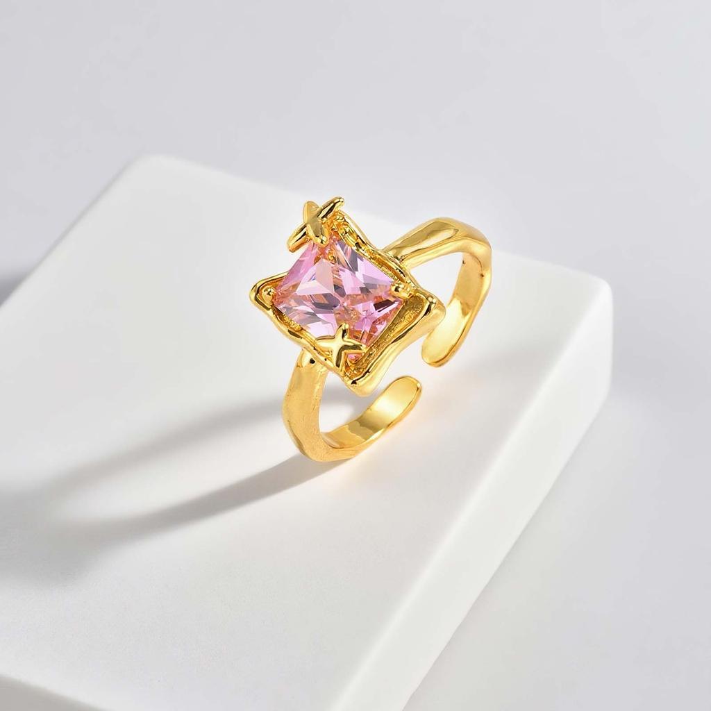 Luxurious Rectangular Zircon Ring for Women,Gold Plated Simple Big Rings Adjustable,Fashion Wedding Party Jewelry Gift