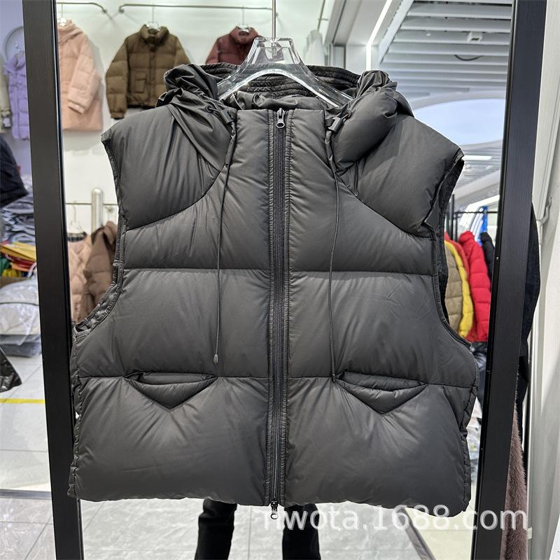 White goose down down vest women's short winter new loose hooded thickened puff vest thermal vest