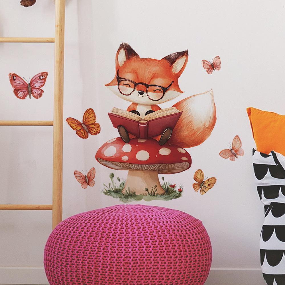 Cute Little Fox Mushroom Butterfly Bedroom Living Room Home Wall Background Beautification Decoration Wall Stickers