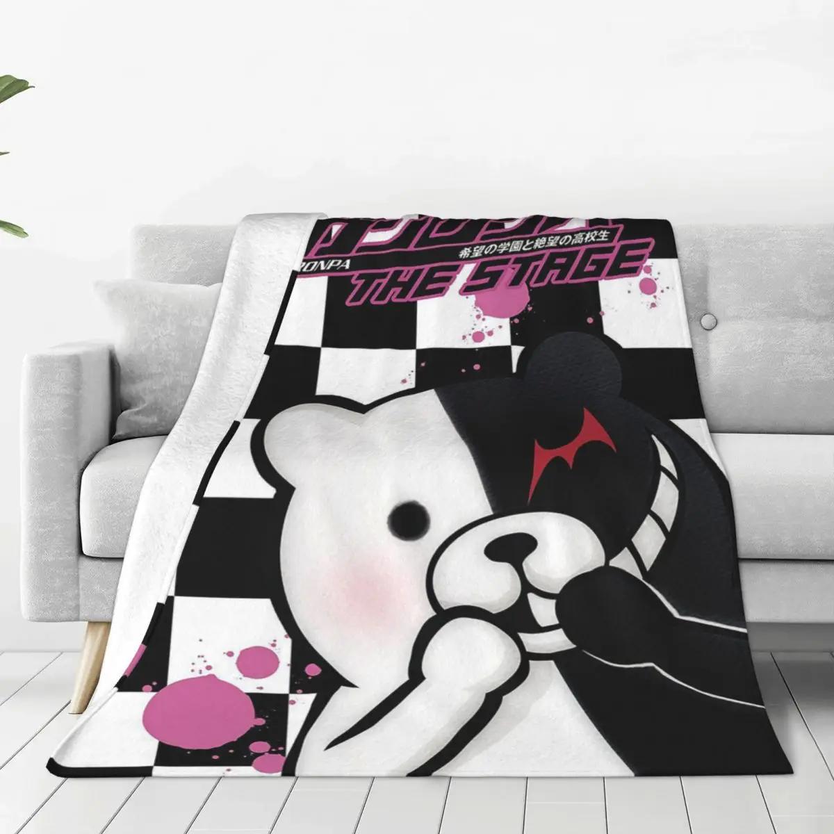 Creative Homewares Unisex Monokuma Knitted Blankets Flannel Danganronpa Anime Ultra-Soft Throw Blankets For Bed Bedroom Quilt