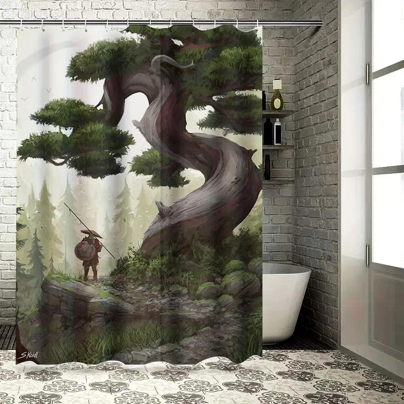 Nature Retreat Forest Adventure Shower Curtain Unique Artistic Design for Bathroom Decor
