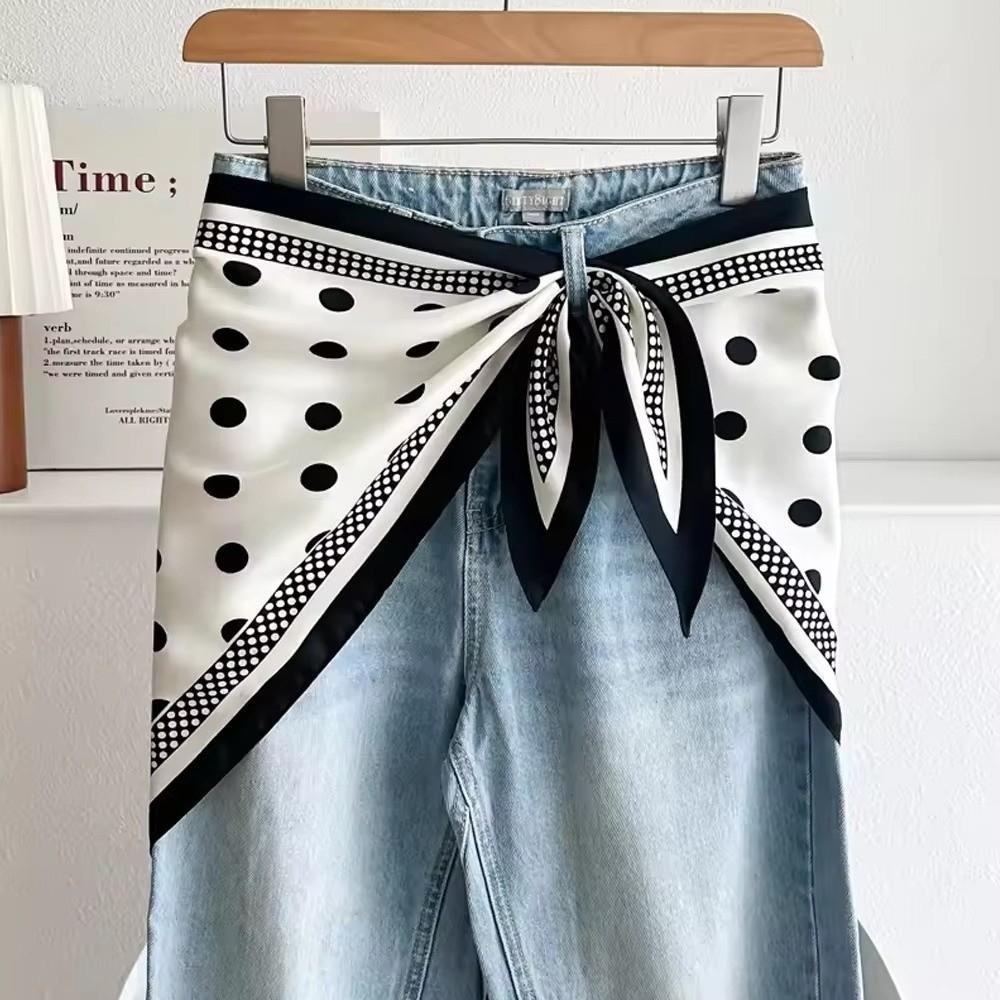 Thin Imitation Silk Scarf Polyester Waist Tying Scarf Vintage Polka Dot Triangle Scarf Club