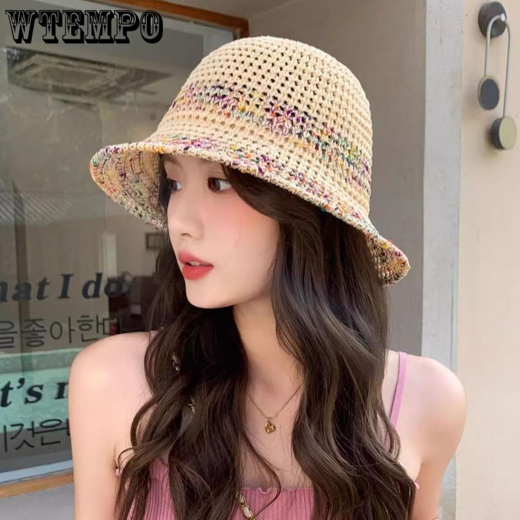 Ice Silk Knitted Woven Sunshade Hat for Women Summer Outdoor Travel Sunscreen Hat Hollow Breathable