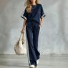 Amazon 2026 été populaire européen et américain décontracté vêtements pour femmes rayé manches courtes pantalon large survêtement deux pièces costume pour femmes