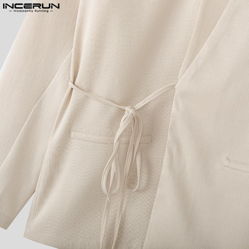 INCERUN Oversized Men Lapel Neck Long Sleeve Side Lace-up Casual Loose Thin Blazer Coats