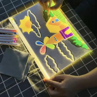 LED Drawing Board with 7 Pens Reusable Memo Pad Acrylic Wall Mounted or Stand Up Luminous Sketch Pad Glowing Message Board for Kids Adults