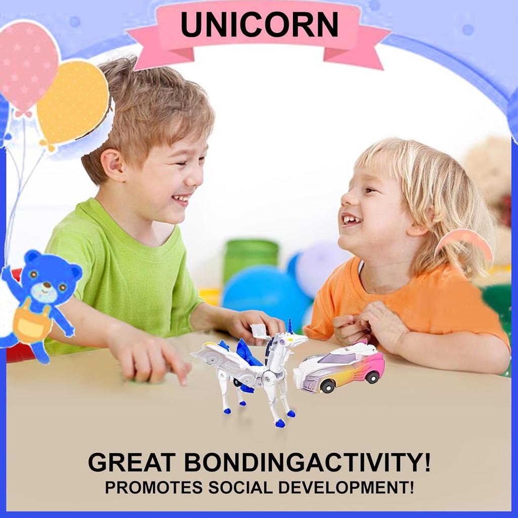 Verwandle Einhorn-Autospielzeug, Kinder verwandeln Actionfiguren, Roboter-Auto-Sets, Kinder-Kollisions-Verformungsautos