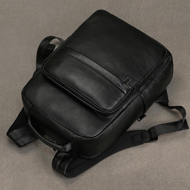Genuine Leather School Bag For Men Women Black Cowskin Backpack 14 15 16 Inch Laptop Backpacks Travel Bag Male Female New Design