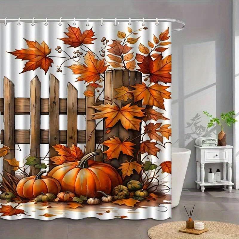 

Autumn Pumpkin Fence Shower Curtain - Perfect For Fall Bathroom Decor. High-Quality Fabric Ensures Durability And Atmosphere. W60H190(CM)-1 Pcs