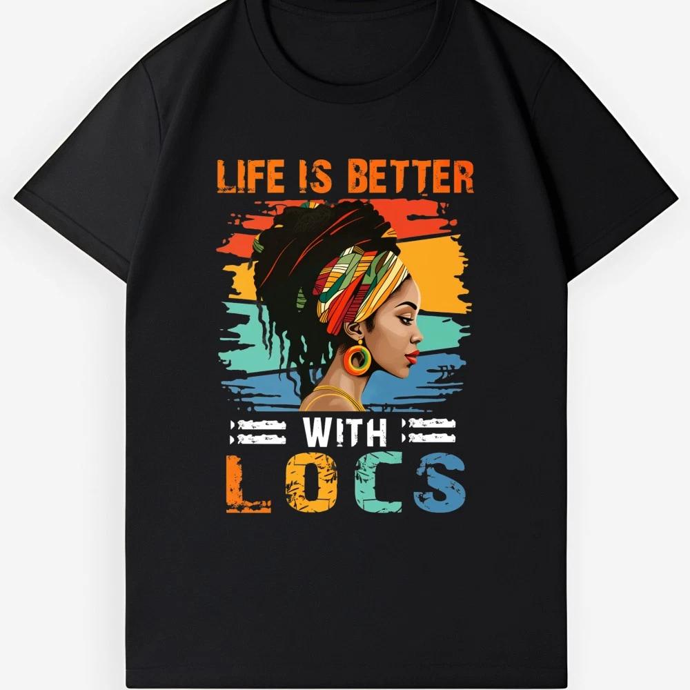 

Life Is Better With Locs T-Shirt, African American Woman Retro Sunset Tee 3XL