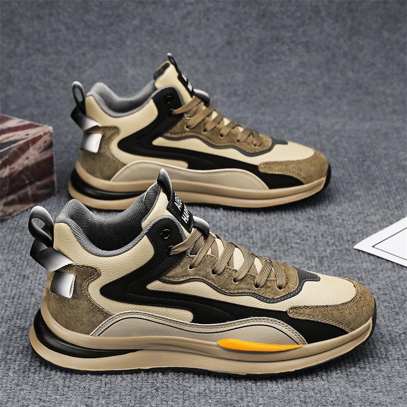 

Мужская обувь весна высокий верх кожа водонепроницаемая повседневная спортивная обувь трендовая универсальная обувь мужская папа трендовая обувь дышащая 44 бежевый