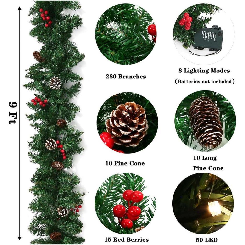 2.7m Dense Red Berry Christmas Vine Door Decoration