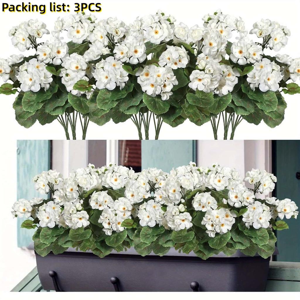 3/4ks Umělé Pelargonie Různých Barev - Venkovní Umělé Květiny pro Svatební, Zahrádkovou, Terasovou, Verandovou Dekoraci