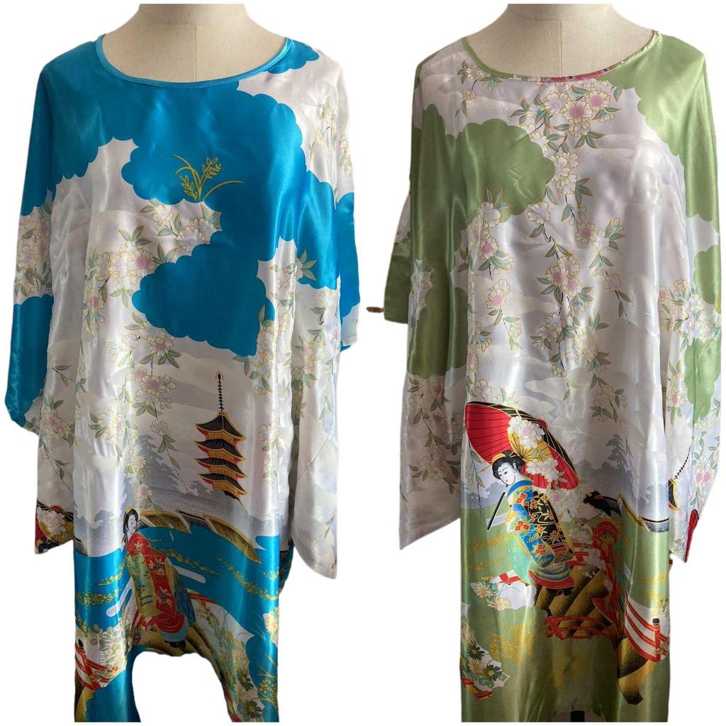 Elegant Lady Silk Robe Set: Qipao Pajamas, Tang Suit, One-Piece Bathrobe Homewear