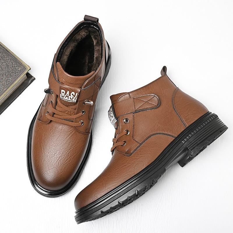 Winter Martin boots genuine leather trend velvet thermal tooling boots retro casual leather boots men's British