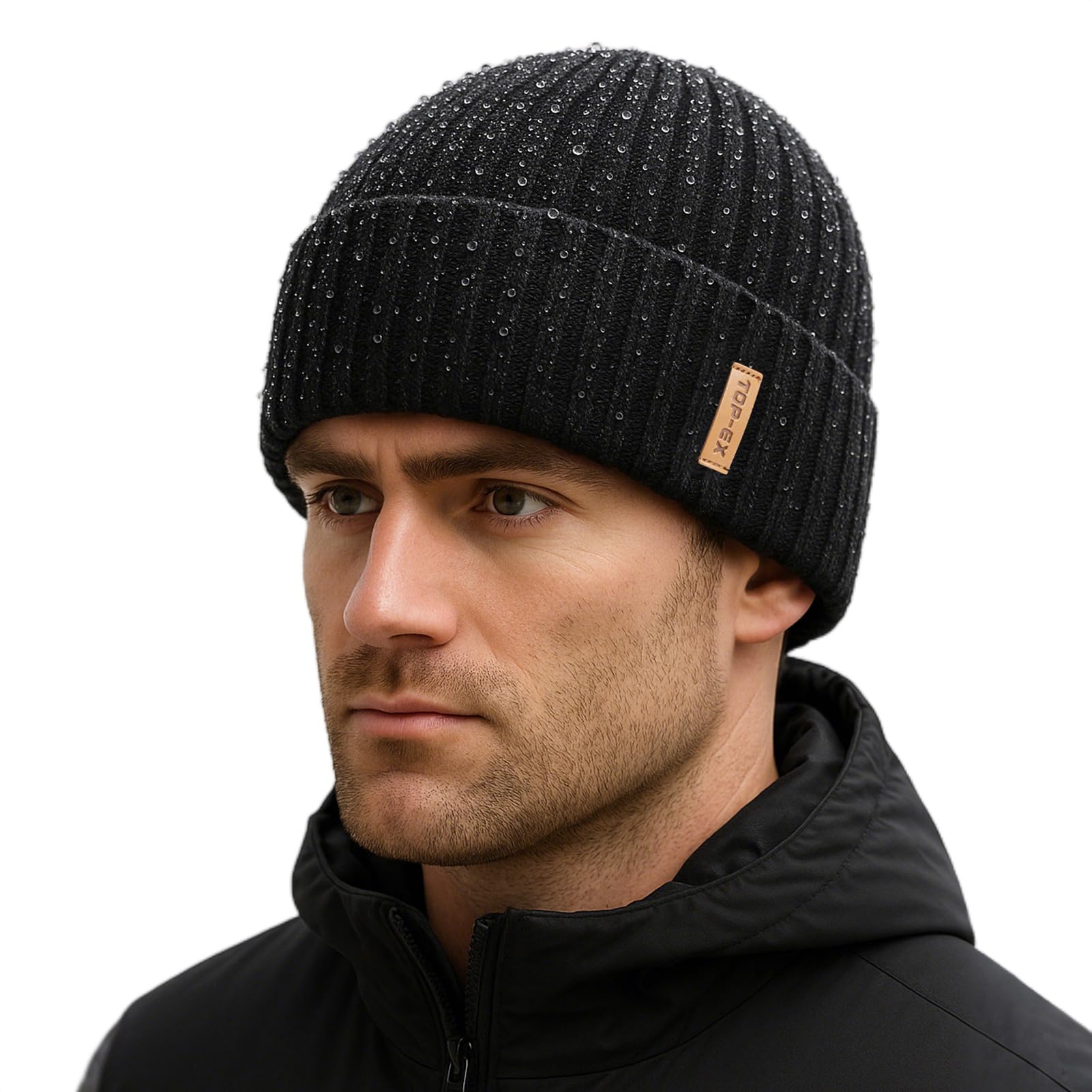 

Black Waterproof Thermal Beanie for Men and Thick Fleece Lined Knit Watch Workwear [TOP-EX] Women, XL/XXL, Hat, Cap, Snowboarding, Camping, чорний