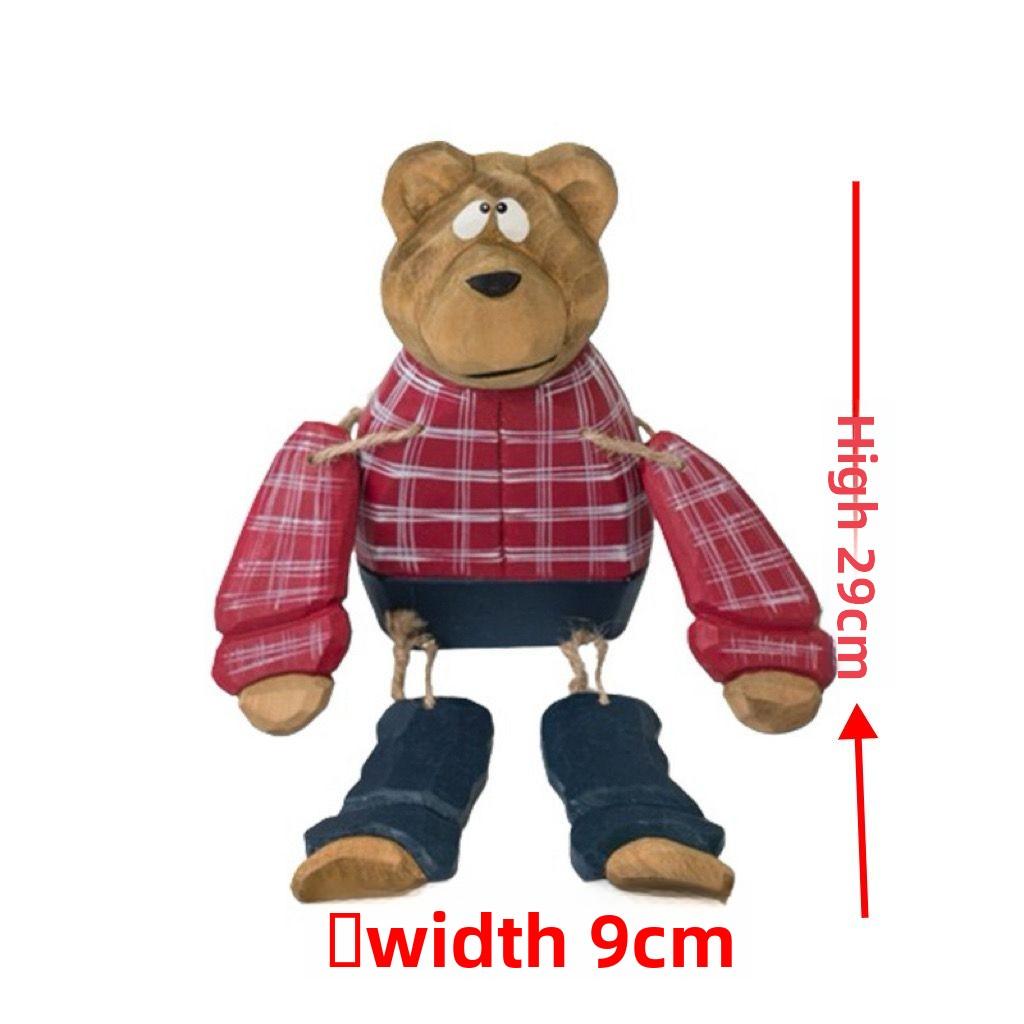 Solid wood handmade wood carving bear hand-painted home ornament handicraft wood garden decoration birthday gift cute