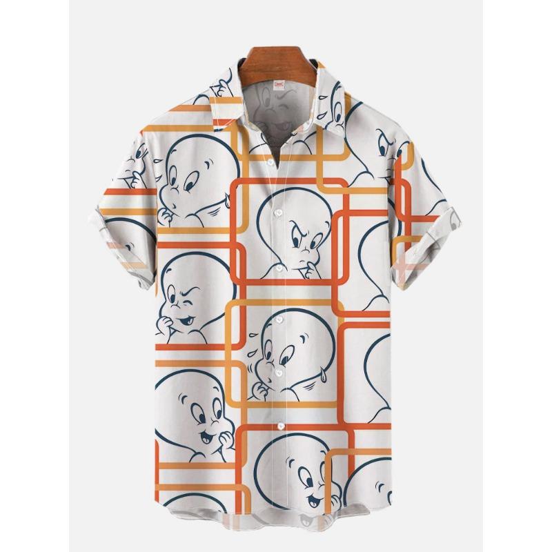 2025 Summer New Men's Shirt Beach Comfortable Lapel Cardigan Top Printed Men's Short-sleeved Shirt Large Size Loose