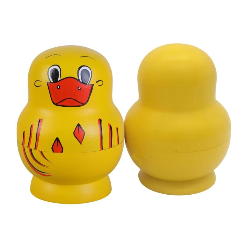 Set of 10 Yellow Duck Wood Stacking Dolls Traditional Russian Nesting Toy for Decoration Decorative Matryoshka Doll