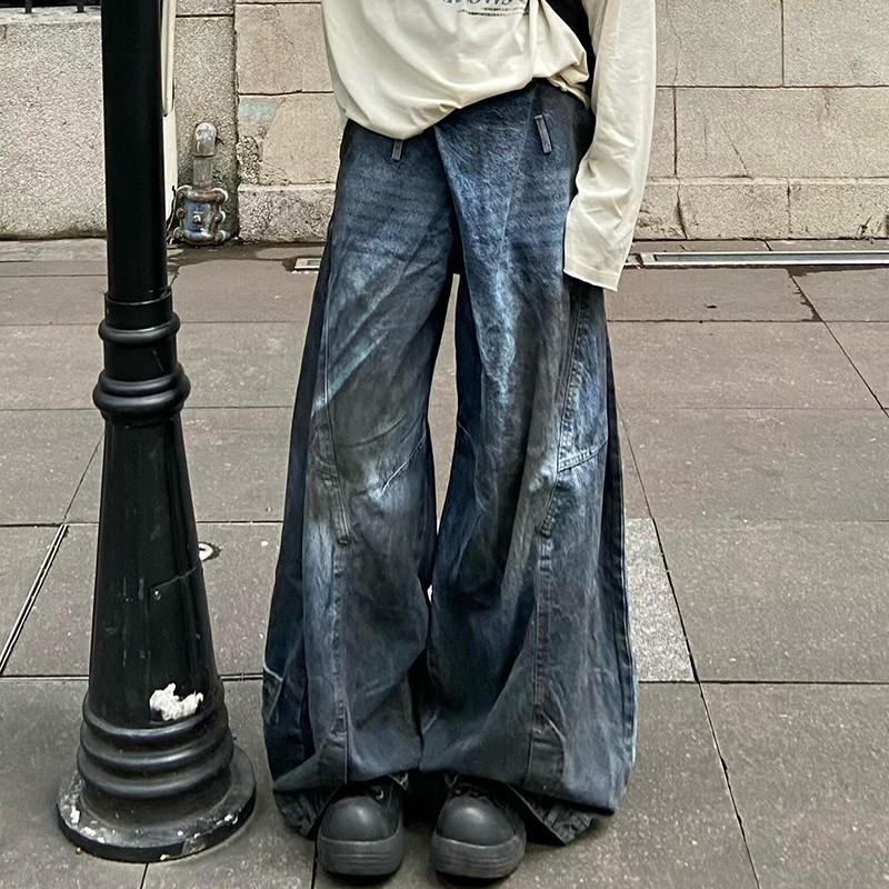 

Unisex Vintage Wash Wide-Leg Workwear Jeans with Reverse Waistband S синій