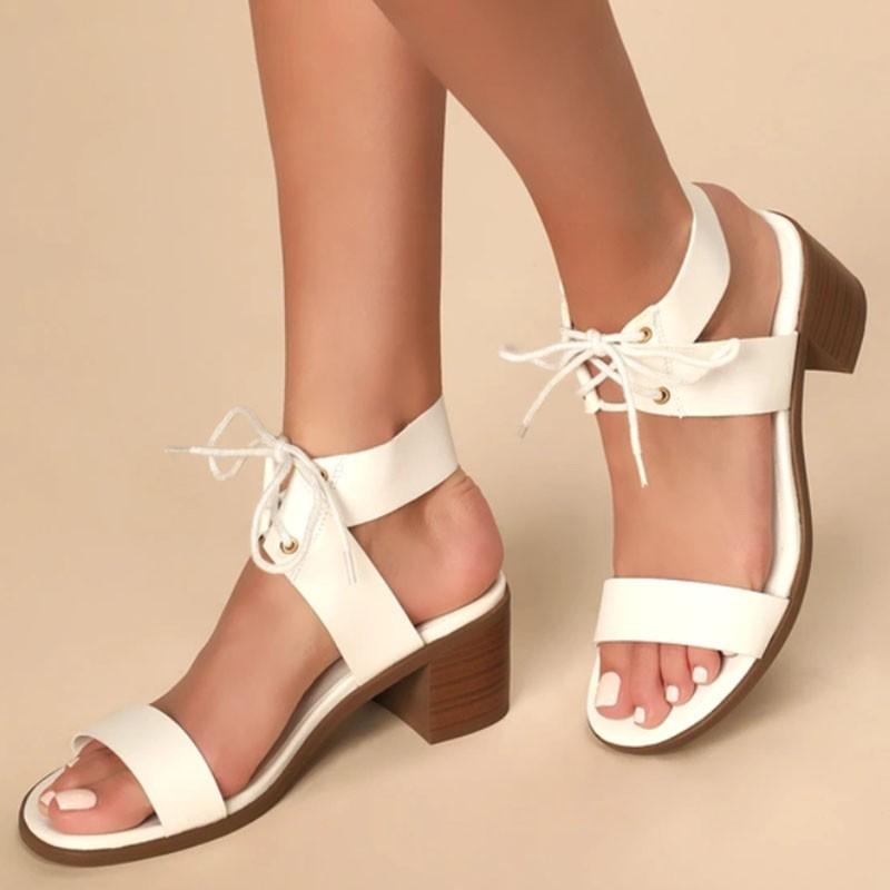 Women Summer New Cross-tied Sandals Hoof Heel Sexy Outdoor Party High Heels Ankle Strap Light  Female Shoes