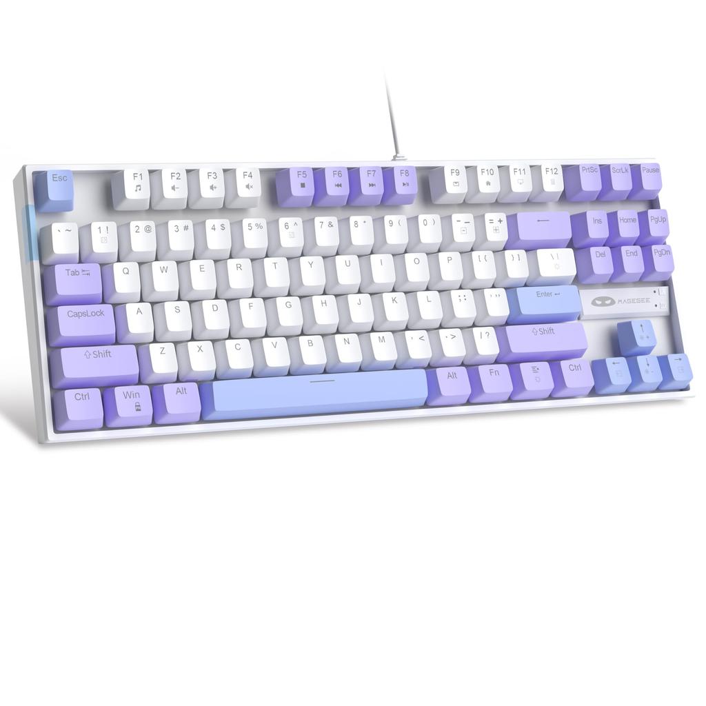 MageGee MK-Star Wired Mechanical Keyboard, Gaming, Pink, Purple, Red Switches (Purple White (Red Switches))