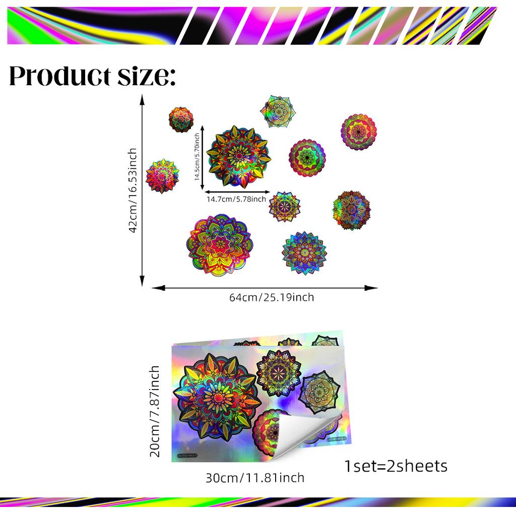 Ls13502 Laser Material Farbverlauf Bunte Mandala Blume Wandaufkleber Betrachtungswinkel Unterschiedliche Muster und Farben