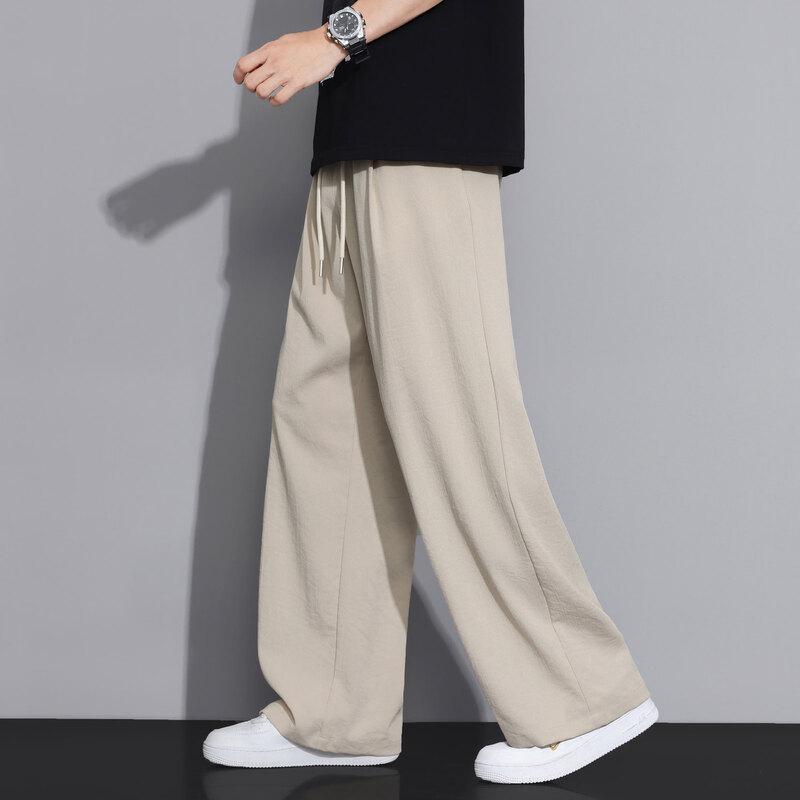 Pantalon Casual Droit à Séchage Rapide en Soie Glacée pour Homme