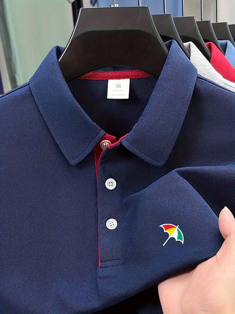 Herren Farbblock-Bündchen Polohemden Atmungsaktiv Weich Kurzarm Lässiges Hemd für Outdoor Büro