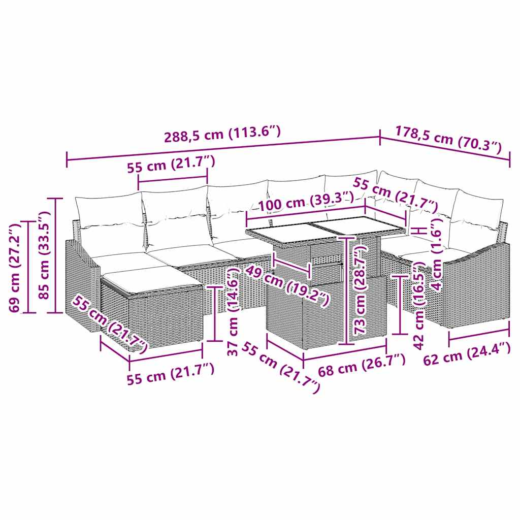 Garden Sofa Set with Cushions and Storage 9 Pcs Gray