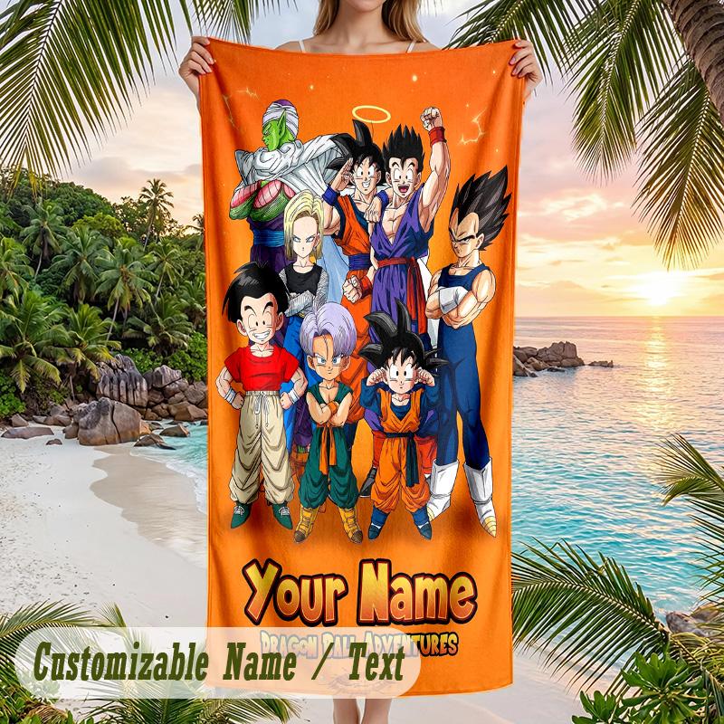 Dragon Ball Beach Towel, Personalized Custom Name Text, Quick Dry Large Absorbent Towel For Beach Pool