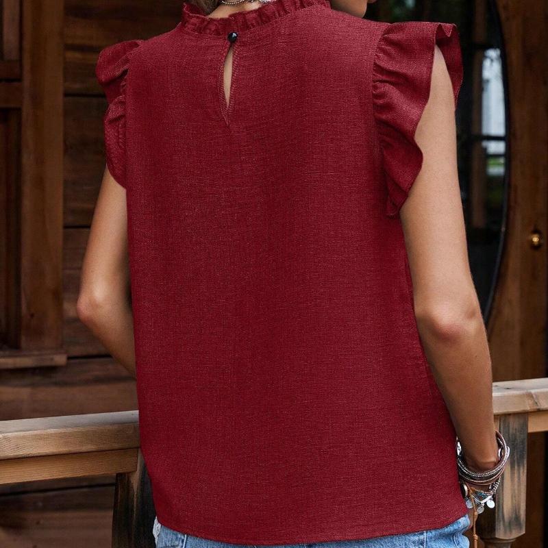 New Summer Pleated Ruffle Flying Sleeve Casual Blouse Women Solid Short Sleeve Round Neck Loose Shirts Women's Clothing Elegant Slim Fit Tops 26595
