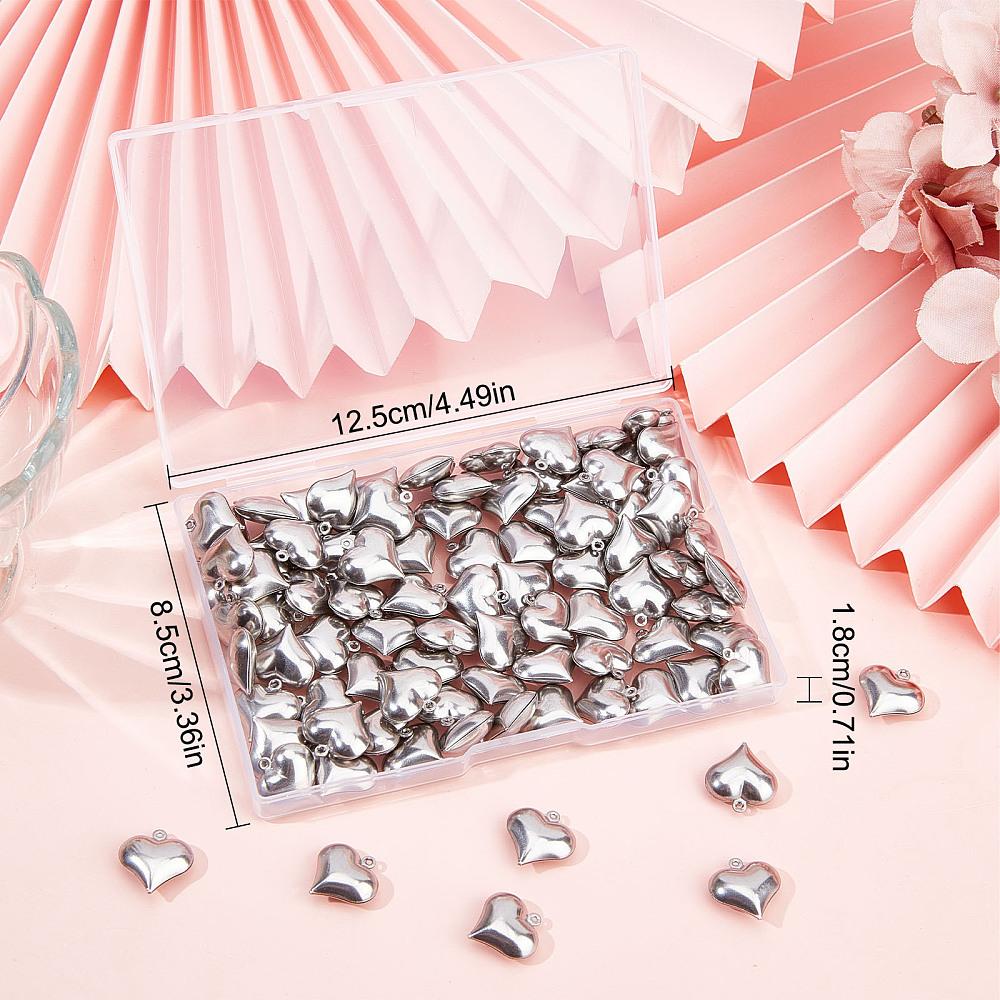 100Pcs 316 Surgical Stainless Steel Pendants, Heart Charm, Stainless Steel Color, 17x16x6mm, Hole: 1mm