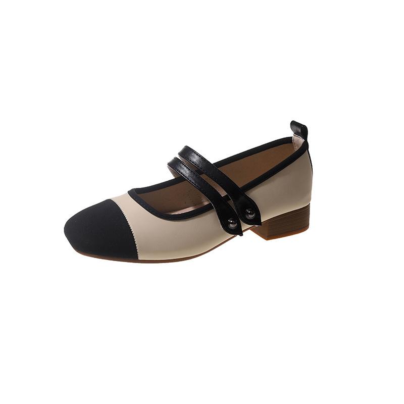 

Французские туфли Мэри Джейн с плоской подошвой, темпераментные, женские, с квадратным носком, на толстом каблуке, неглубокие балетки, модные, универсальные, zapatos mujer 40 бежевый