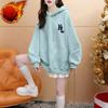 Hooded Sweater Ladies's Small Plus Velvet Thickening Fall and Winter Large Size Letter Embroidery Mid-length Jacquard Sweater Ladies