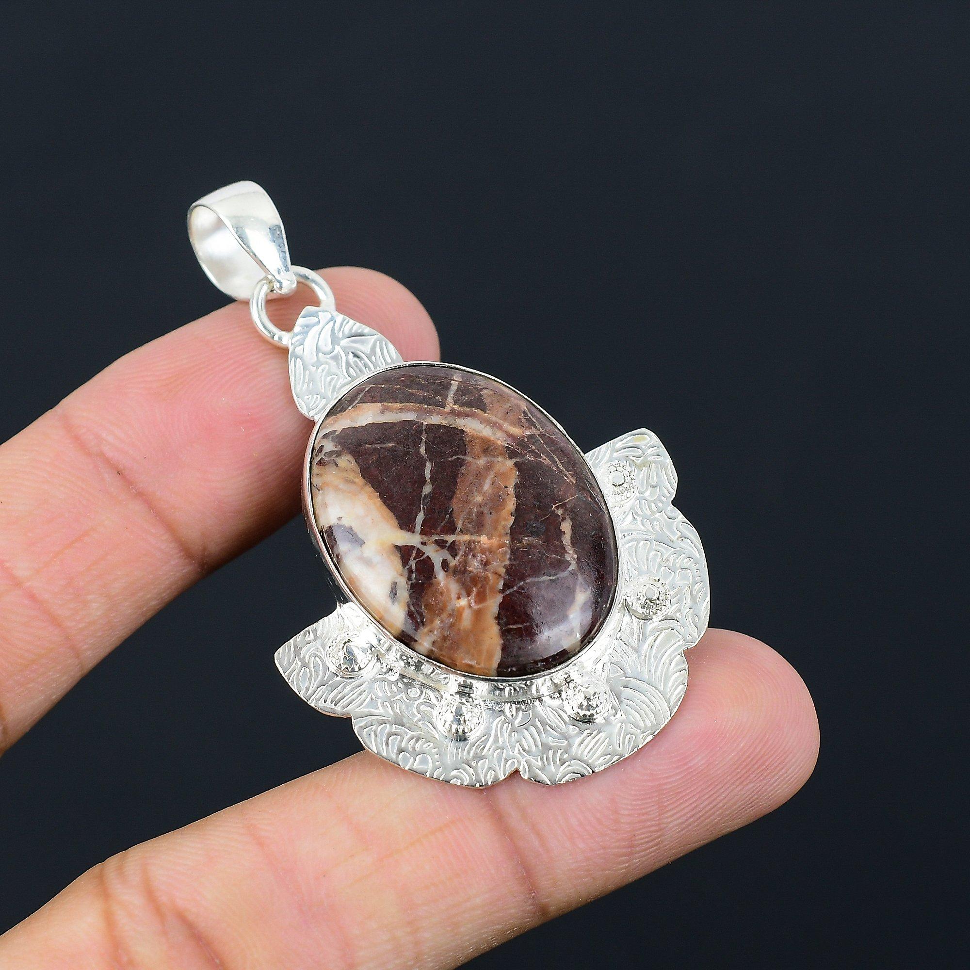 Овальный Кокосовый Яшмовый Камень Годовщина Помолвка Жена Уникальный Кулон Серебро 925