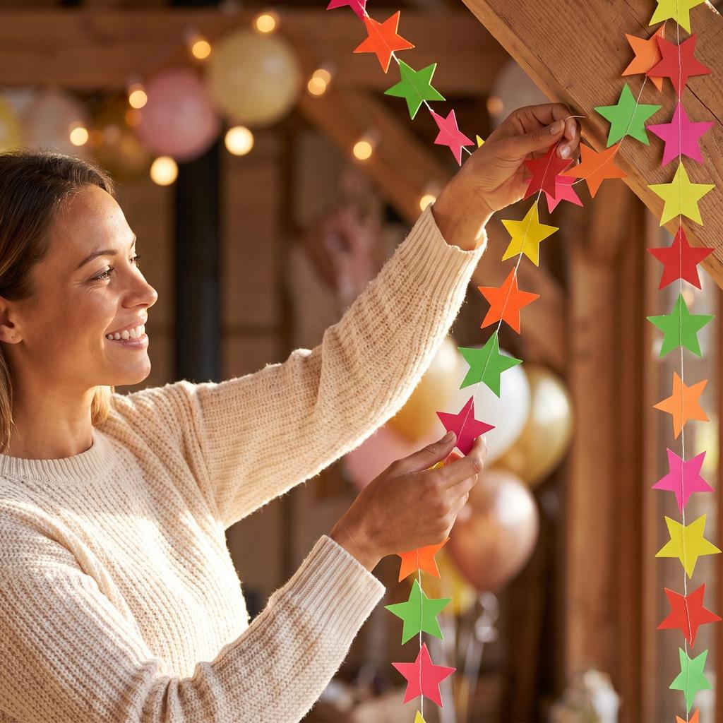 Colorful Star for Party Decoration - Star Shaped Bunting Garland for Birthday, Wedding, Baby Shower Decorations