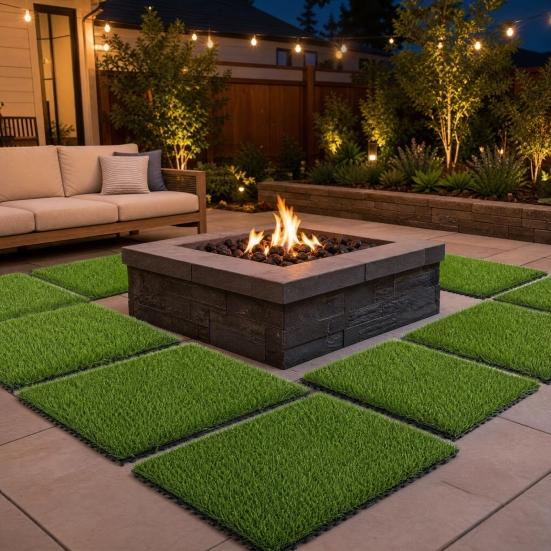 Artificial Grass Mat, 12 x 12 Inch Square Fake Grass Rug, Interlocking Faux Green Turf Patch Tiles for Balcony, Patio, Deck,