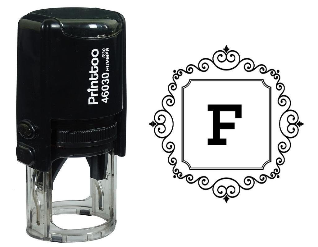 Printtoo Square Swirl Border Alphabet F Monogram Initial Self Inking Rubber Stamp Office